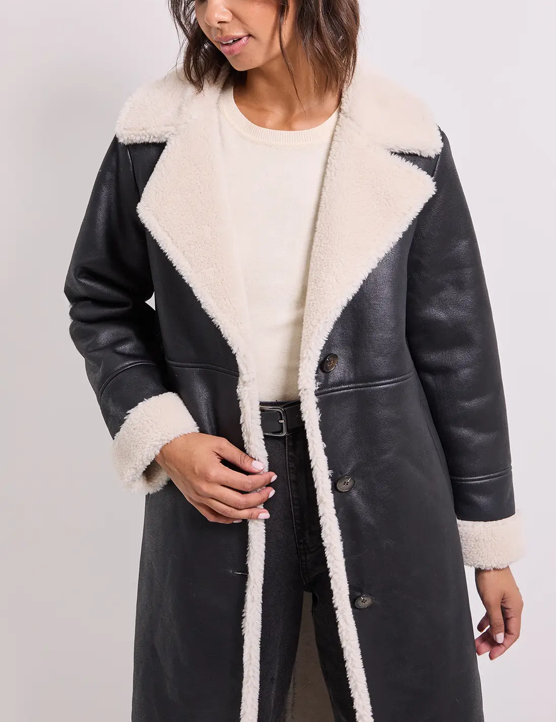 Women's Black Sheepskin Shearling Leather Coat