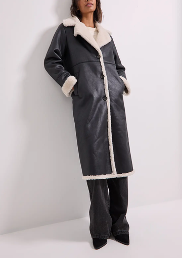 Women's Black Sheepskin Shearling Leather Coat