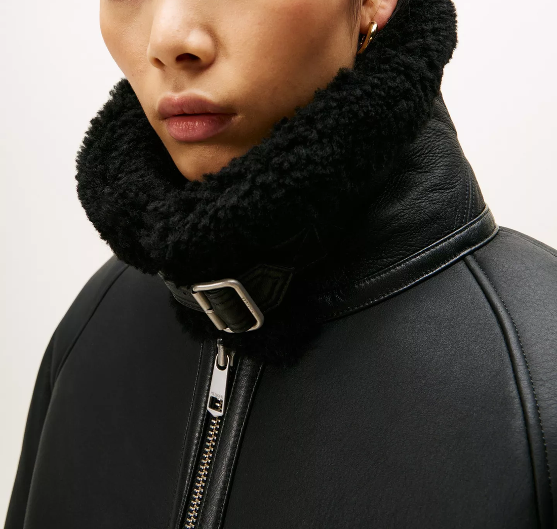 Women's Black Sheepskin Shearling Leather Jacket
