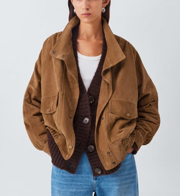 Women's Brown Bomber Suede Leather Jacket