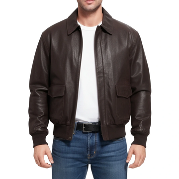 Men's Brown Bomber Aviator Leather Jacket