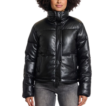 Women's Black Puffer Leather Jacket
