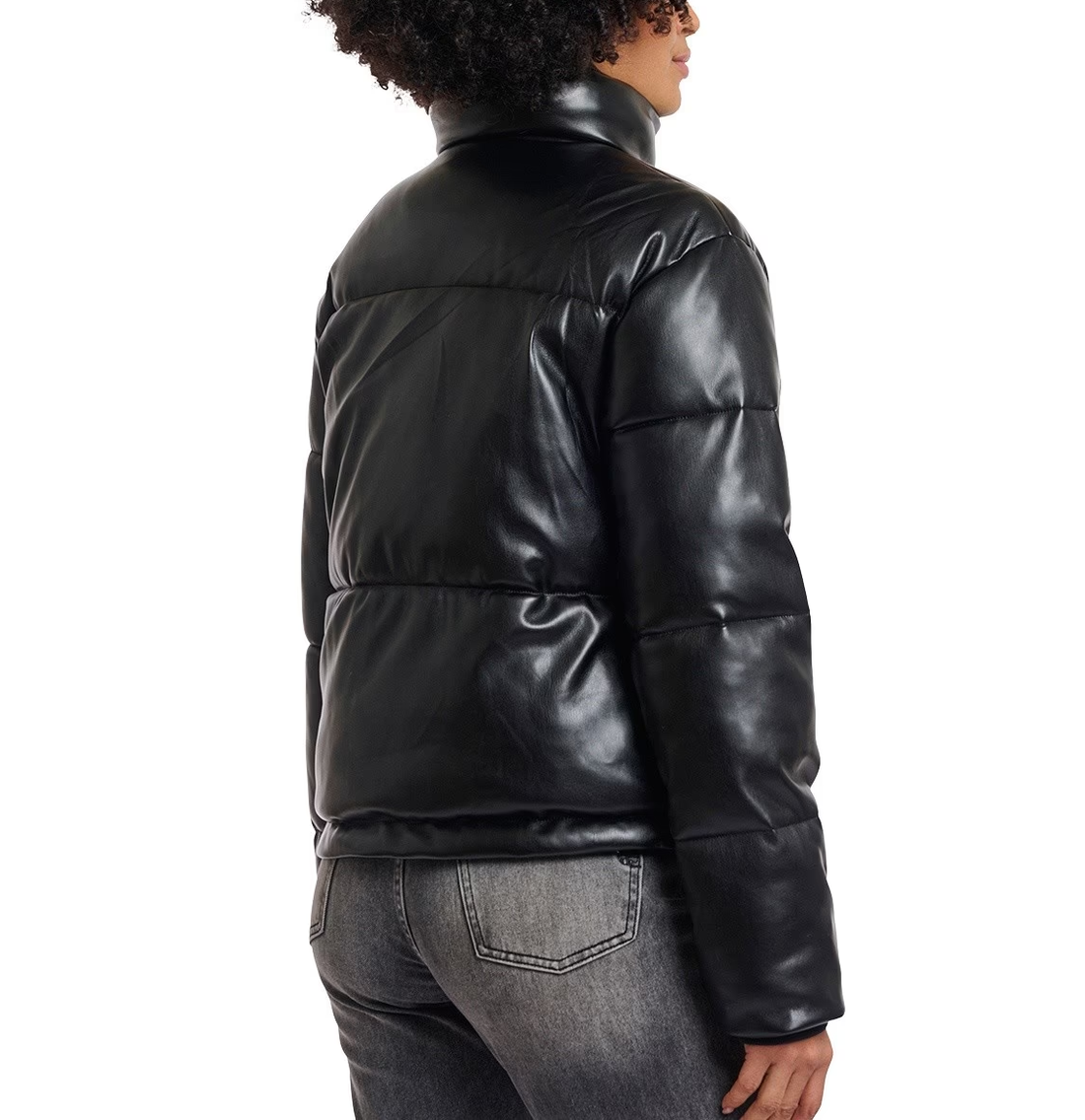 Women's Black Puffer Leather Jacket