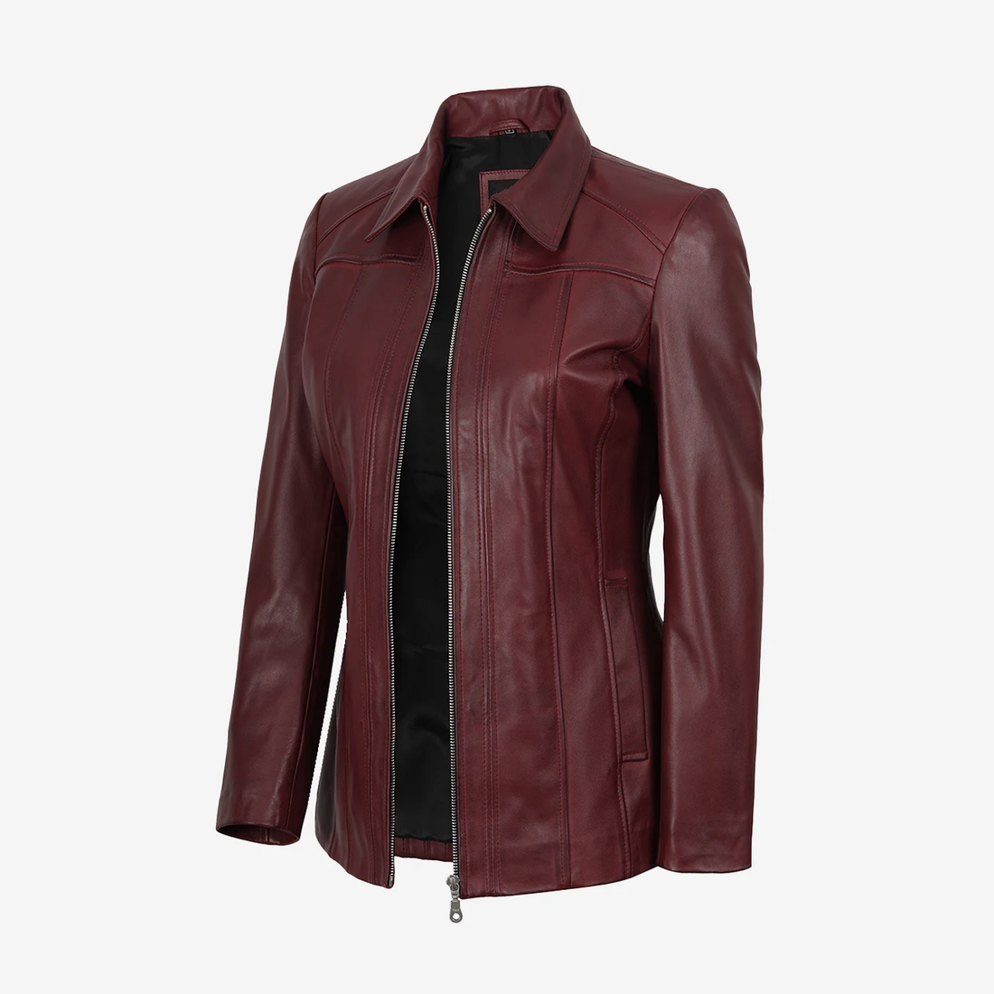 Women's Burgundy Leather Coat