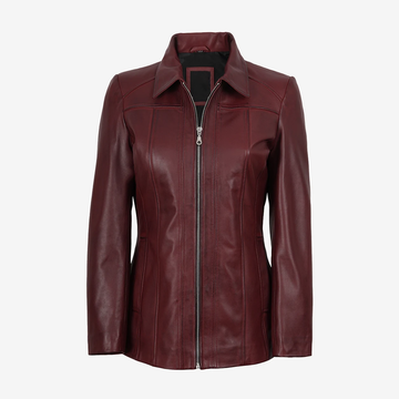 Women's Burgundy Leather Coat