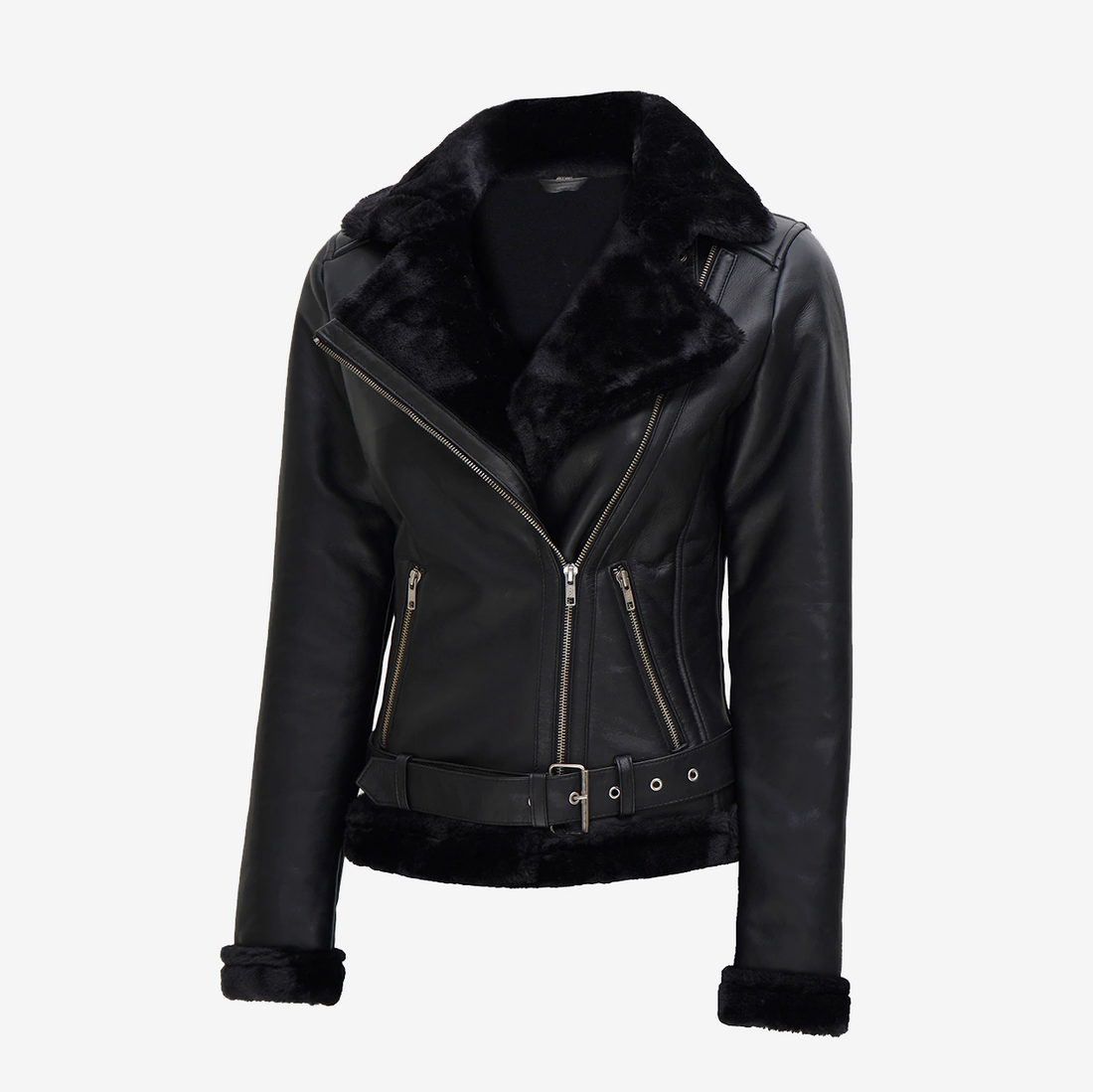 Women's Black Shearling Bomber Leather Jacket