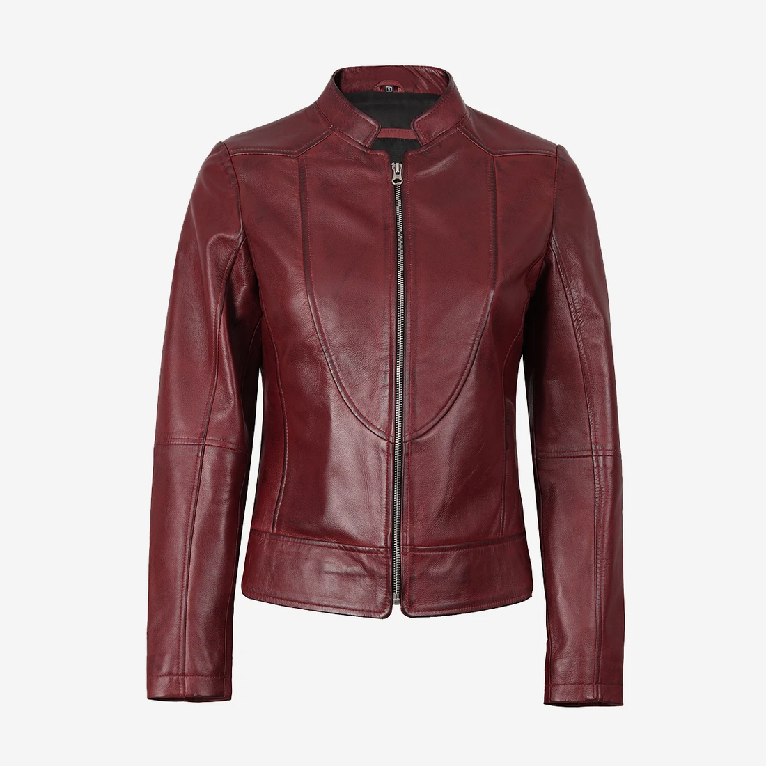 Women's Burgundy Biker Leather Jacket