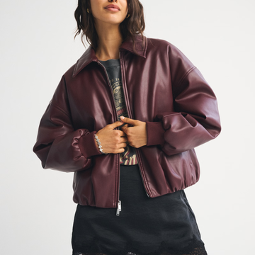 Women's Burgundy Oversized Bomber Jacket