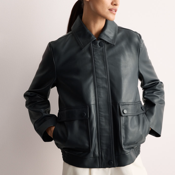 Women's Black Leather Bomber Jacket