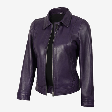 Women Purple Biker Leather Jacket