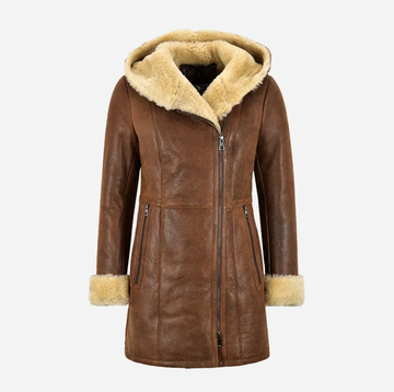 Women's Brown Shearling Leather Long Coat