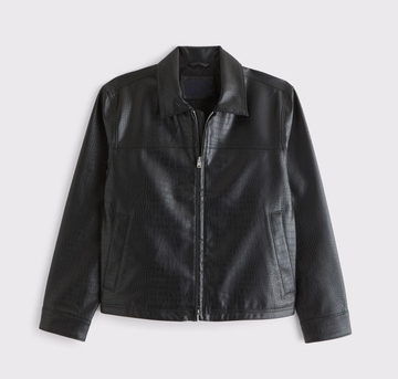 Men's Black Textured Leather Jacket