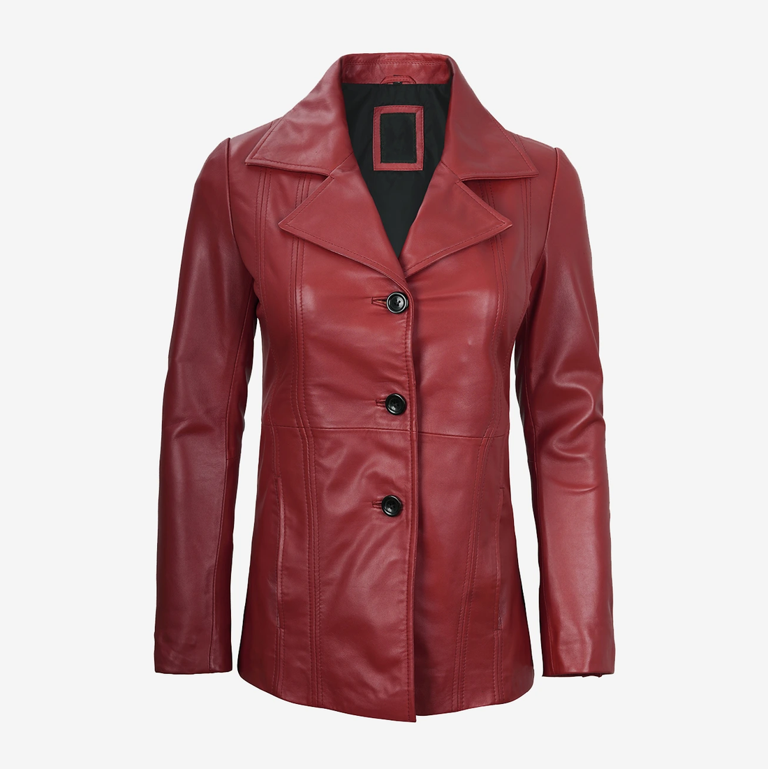 Women's Red Trench Leather Coat