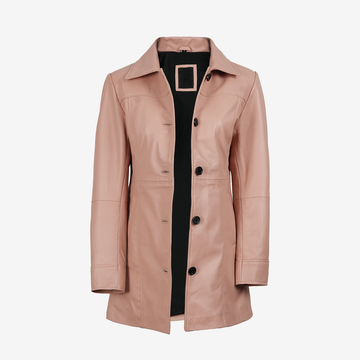Women's Pink Lambskin Trench Long Coat