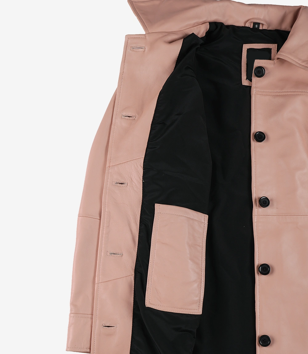 Women's Pink Lambskin Trench Long Coat