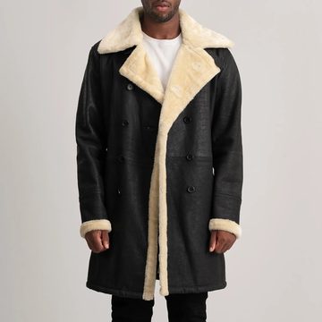 Men's Black Leather Shearling Long Coat