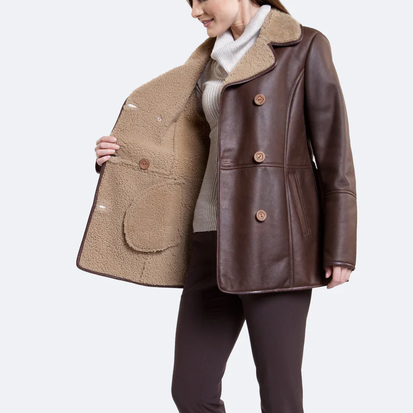 Women's Brown Sheepskin Shearling Leather Coat