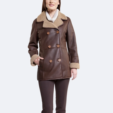 Women's Brown Sheepskin Shearling Leather Coat