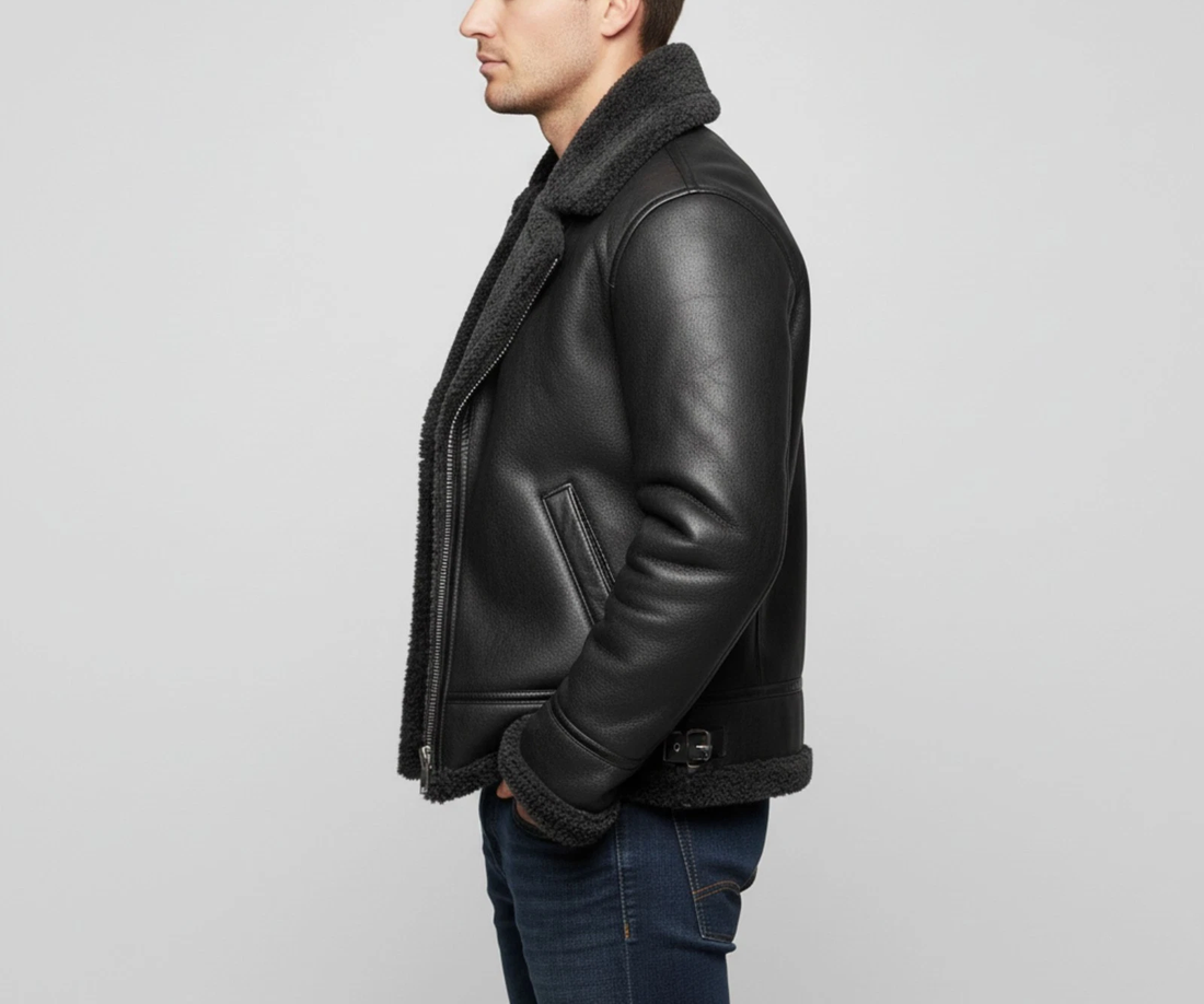 Men's Black Sheepskin Shearling Leather Jacket