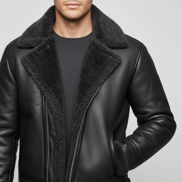 Men's Black Sheepskin Shearling Leather Jacket