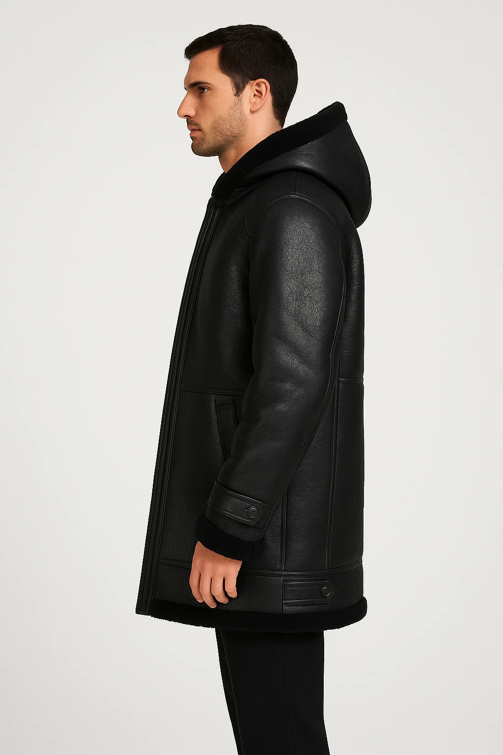 Men's Black Sheepskin Shearling Leather Coat