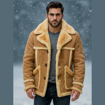 Men's Brown Suede Shearling Leather Coat