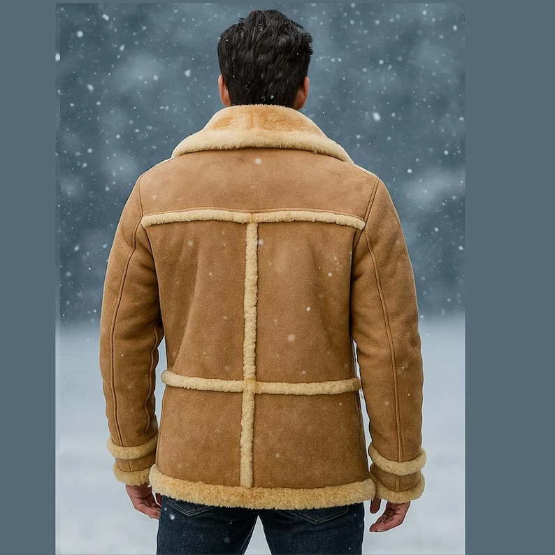 Men's Brown Suede Shearling Leather Coat