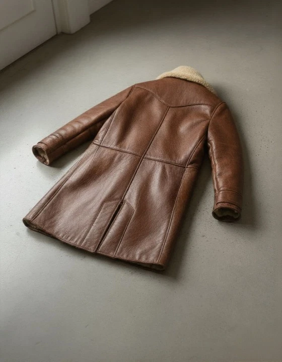 Men's Brown Leather Shearling Long Coat