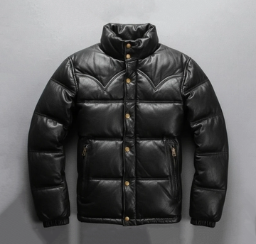 Men's Black Puffer Leather Jacket