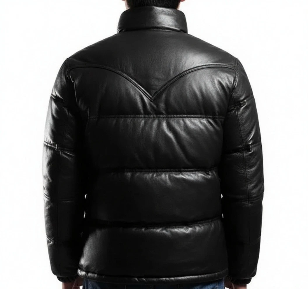 Men's Black Puffer Leather Jacket