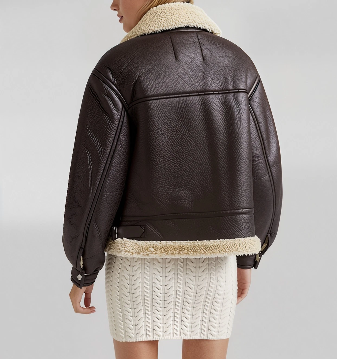 Women's Brown Shearling Leather Bomber Jacket