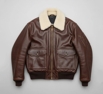 Men's Brown Shearling Leather Bomber Jacket