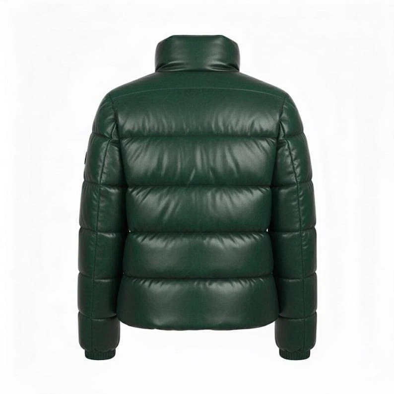 Men's Green Puffer Leather Jacket