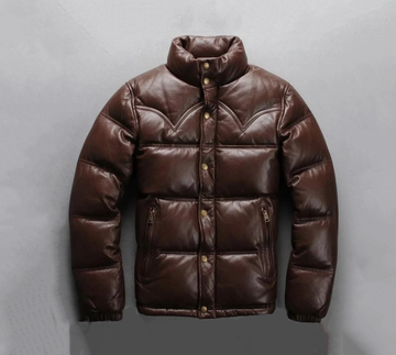 Men's Brown Puffer Leather Jacket