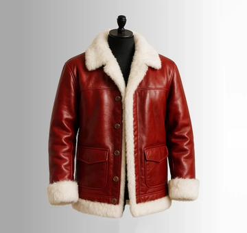 Men's Red Bomber Shearling Leather Jacket