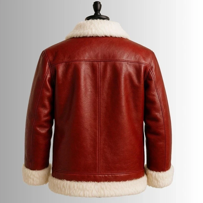 Men's Red Bomber Shearling Leather Jacket