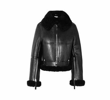 Women's Black Aviator Shearling Leather Jacket