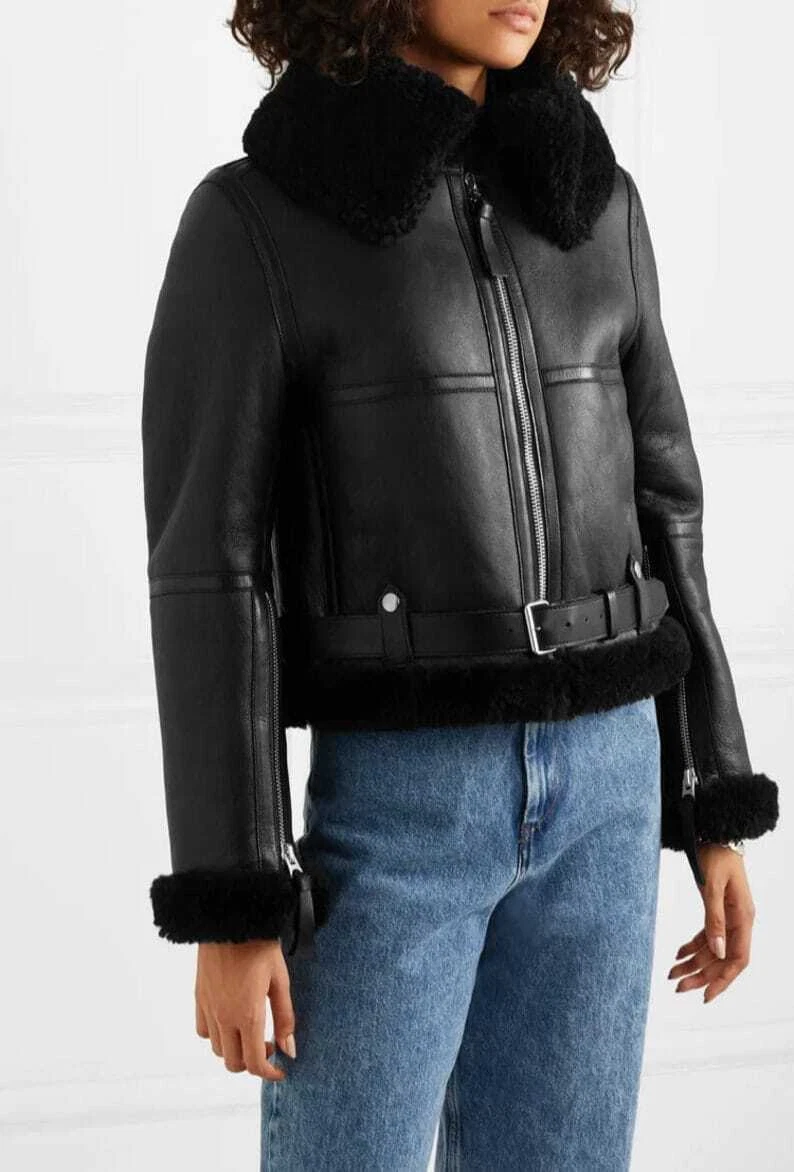 Women's Black Shearling Leather Jacket