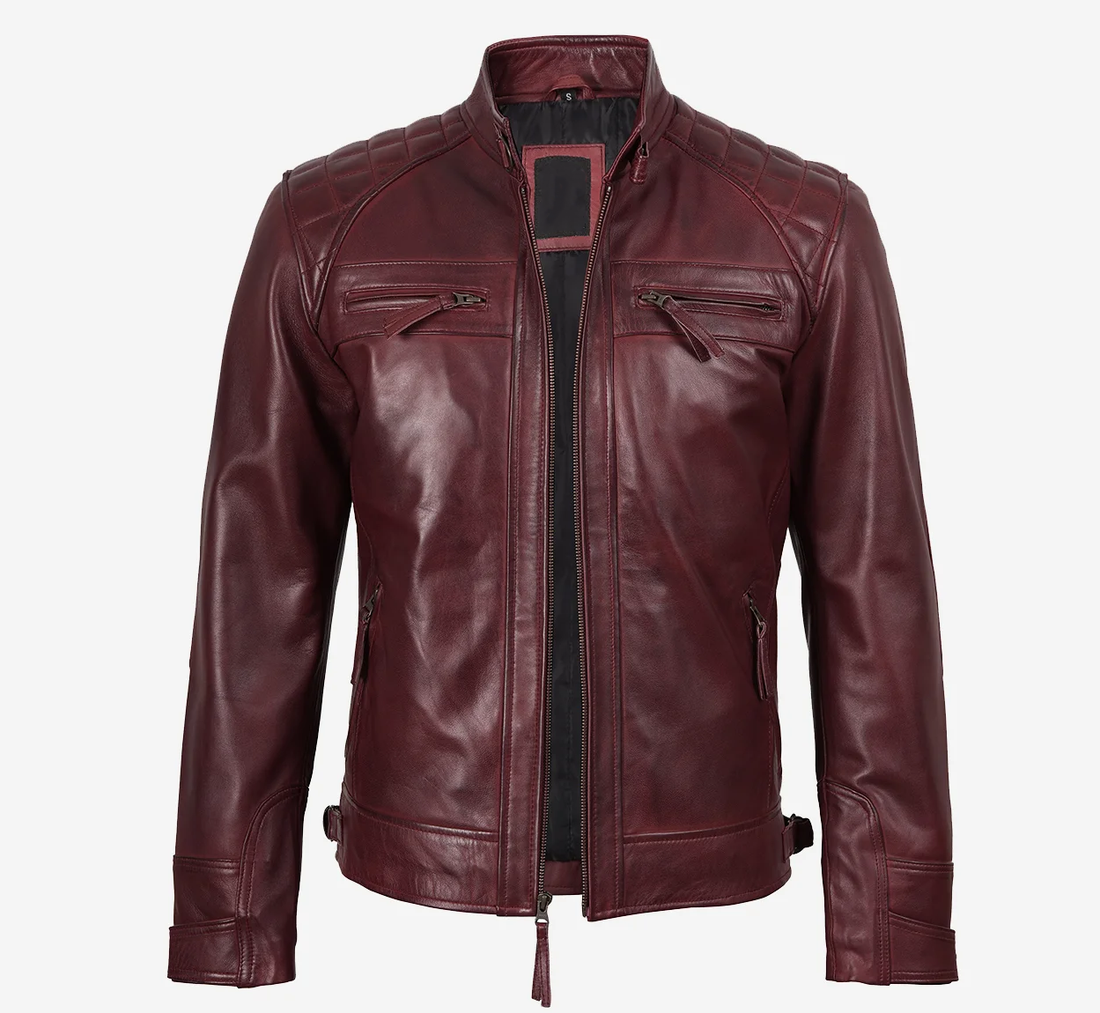 Men Burgundy Biker Leather Jacket