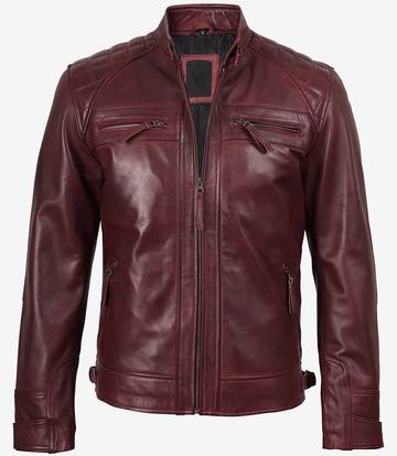 Men Burgundy Biker Leather Jacket