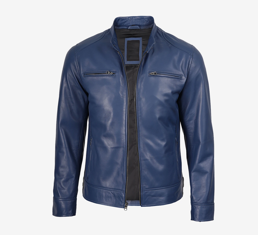 Men's Blue Biker Leather Jacket