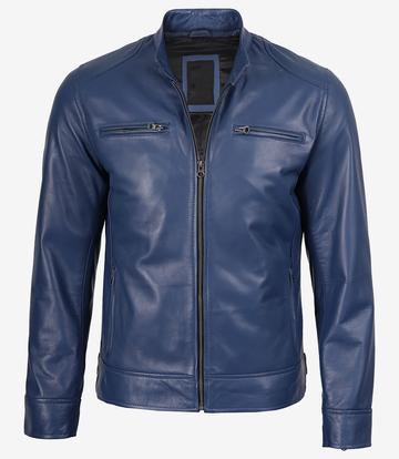 Men's Blue Biker Leather Jacket
