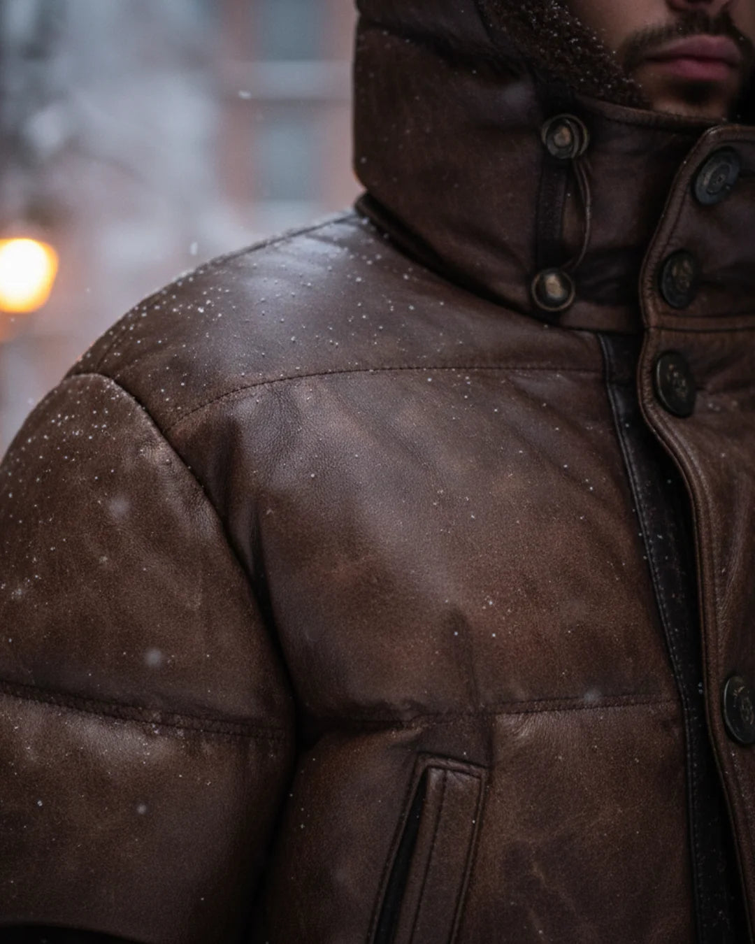 Men’s Brown Lambskin Fur Hood Puffer Jacket