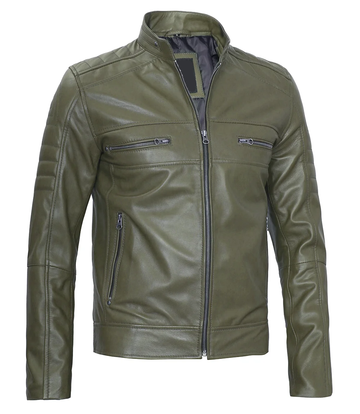 Men's Green Biker Leather Jacket