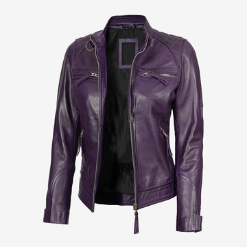 Women's Purple Biker Leather Jacket