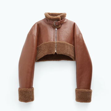Women's Brown Shearling Short Length Jacket