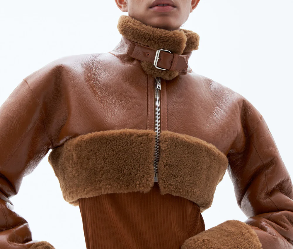 Women's Brown Shearling Short Length Jacket