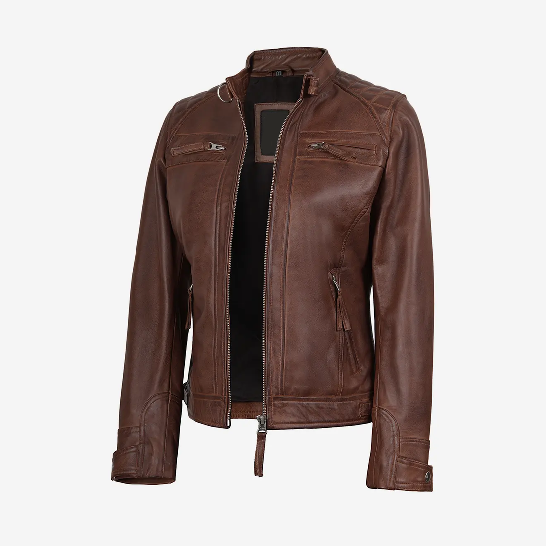 Women's Brown Cafe Racer Leather Jacket