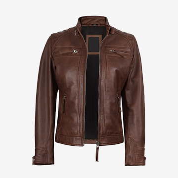Women's Brown Cafe Racer Leather Jacket