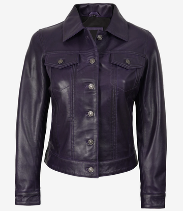 Women's Purple Biker Leather Jacket